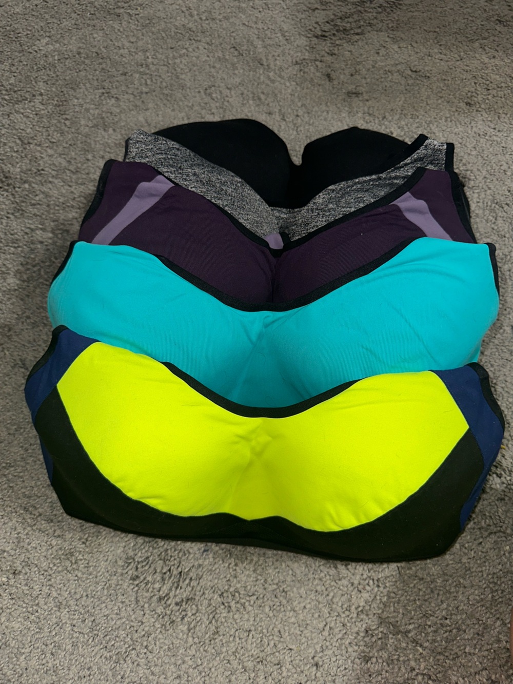 LOT of Victoria's Secret Sports Bras — Neon Yellow, Teal, Purple, Grey & Black